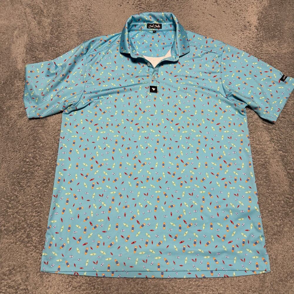 Bad Birdie Polo Shirt Mens Large Golf Performance Boat All Over Print